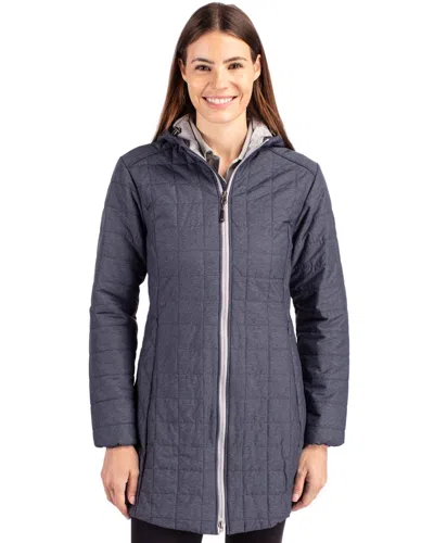 Cutter & Buck Rainier Primaloft Womens Eco Insulated Hooded Long Coat In Blue