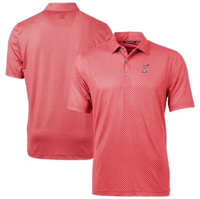 Cutter & Buck Red Albuquerque Isotopes Pike Banner Print Stretch Polo In Pink