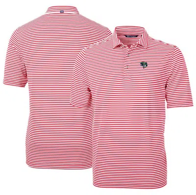 Cutter & Buck Red Gwinnett Stripers Drytec Virtue Eco Pique Stripe Recycled Polo