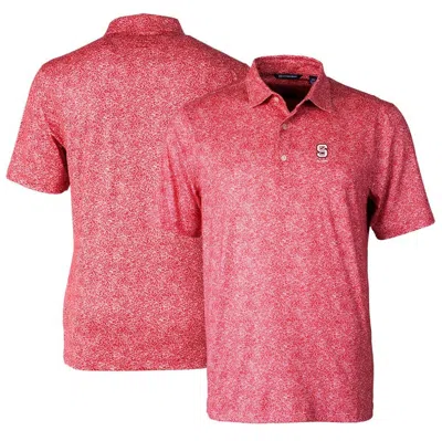 Cutter & Buck Red Nc State Wolfpack Alumni Logo Pike Constellation Print Stretch Polo