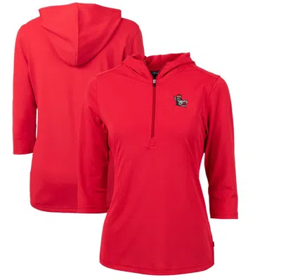 Cutter & Buck Red Nc State Wolfpack Vault Virtue Eco Pique Recycled Half-zip Pullover Hoodie