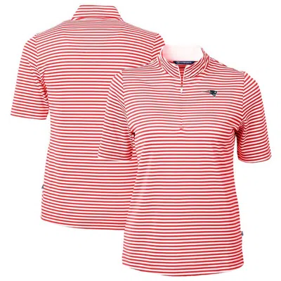 Cutter & Buck Red New England Patriots  Drytec Virtue Eco Pique Stripe Recycled Polo