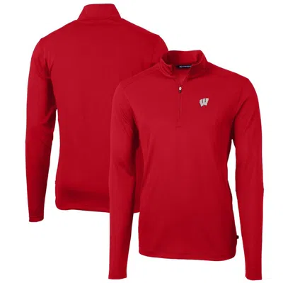 Cutter & Buck Red Wisconsin Badgers Big & Tall Virtue Eco Pique Recycled Quarter-zip Pullover Top