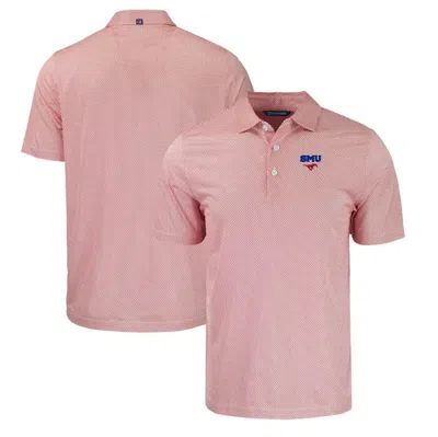 Cutter & Buck Red/white Smu Mustangs Pike Eco Symmetry Print Stretch Recycled Polo In Pink