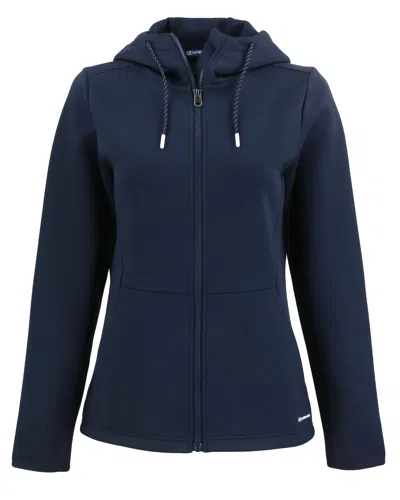 Cutter & Buck Roam Epic Comfort Recycled Womens Full Zip Hooded Jacket In Blue