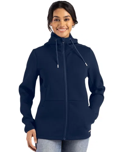 Cutter & Buck Roam Epic Comfort Recycled Womens Full Zip Hooded Jacket In Blue