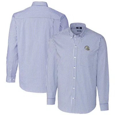 Cutter & Buck Royal Los Angeles Chargers Helmet Easy Care Stretch Gingham Long Sleeve Button-down S In Blue