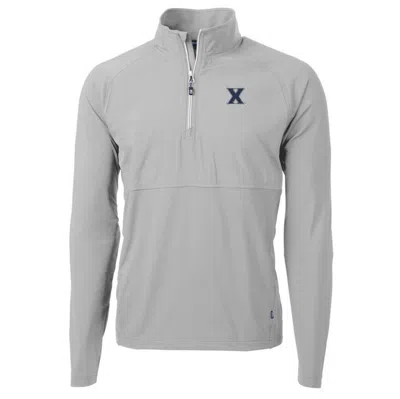 Cutter & Buck Silver Xavier Musketeers Adapt Eco Knit Hybrid Recycled Quarter-zip Pullover Top In Gray