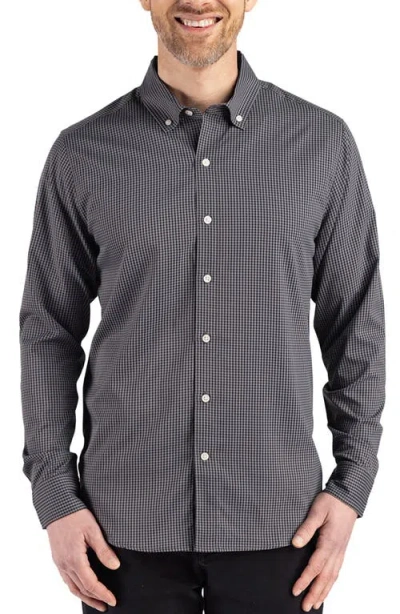 Cutter & Buck Skyline Epic Confidence Check Stretch Button-down Shirt In Black