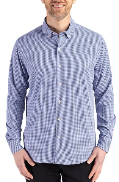 Cutter & Buck Skyline Epic Confidence Check Stretch Button-down Shirt In Blue