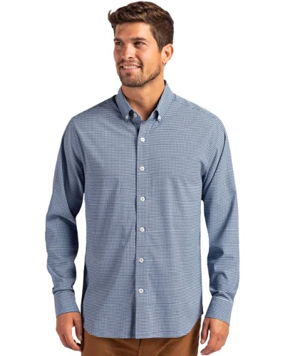 Cutter & Buck Skyline Epic Confidence Recycled Gingham Mens Big & Tall Long Sleeve Dress Shirt In Blue