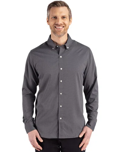 Cutter & Buck Skyline Epic Confidence Recycled Gingham Mens Big & Tall Long Sleeve Dress Shirt In Gray
