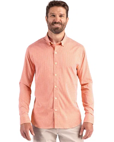 Cutter & Buck Skyline Epic Confidence Recycled Gingham Mens Big & Tall Long Sleeve Dress Shirt In Orange
