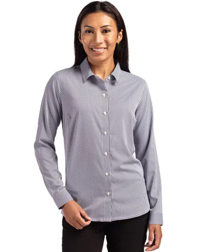 Cutter & Buck Skyline Epic Confidence Recycled Gingham Womens Long Sleeve Dress Shirt In Gray