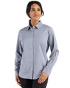 Cutter & Buck Skyline Epic Confidence Recycled Gingham Womens Long Sleeve Dress Shirt In Blue