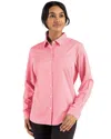 Cutter & Buck Skyline Epic Confidence Recycled Gingham Womens Long Sleeve Dress Shirt In Pink
