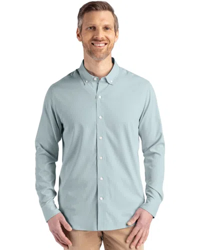 Cutter & Buck Skyline Epic Confidence Recycled Pinstripe Mens Big & Tall Long Sleeve Dress Shirt In Green