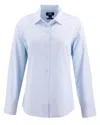 Cutter & Buck Skyline Epic Confidence Recycled Pinstripe Womens Long Sleeve Dress Shirt In Blue