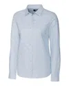 Cutter & Buck Stretch Oxford Stripe Womens Long Sleeve Dress Shirt In Blue