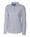 Cutter & Buck Stretch Oxford Stripe Womens Long Sleeve Dress Shirt In Pink