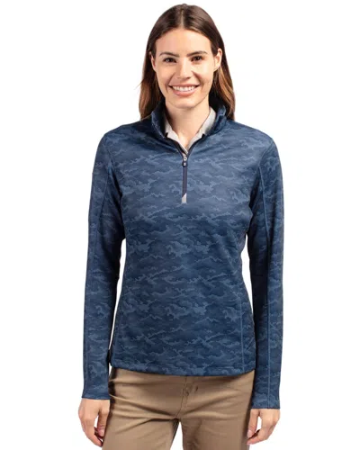 Cutter & Buck Traverse Camo Print Stretch Quarter Zip Womens Pullover Jacket In Blue