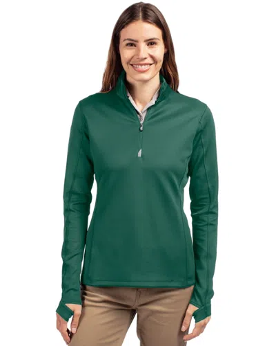 Cutter & Buck Traverse Stretch Eco Quarter Zip Womens Pullover In Green