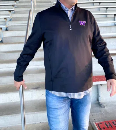 Cutter & Buck Uw Huskies 1/4 Zip Traverse Pullover In Black