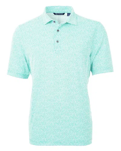 Cutter & Buck Virtue Eco Pique Botanical Print Recycled Mens Polo Shirt In Fresh Mint
