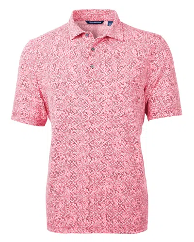 Cutter & Buck Virtue Eco Pique Botanical Print Recycled Mens Polo Shirt In Red