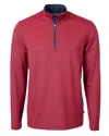 Cutter & Buck Virtue Eco Pique Micro Stripe Recycled Mens Quarter Zip In Red
