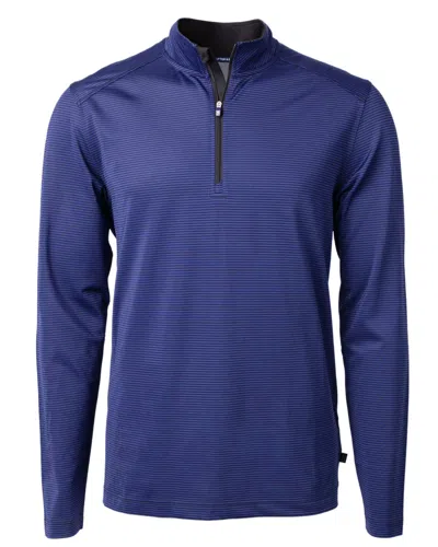 Cutter & Buck Virtue Eco Pique Micro Stripe Recycled Mens Quarter Zip In Blue
