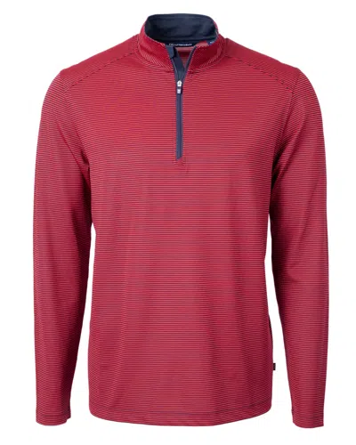 Cutter & Buck Virtue Eco Pique Micro Stripe Recycled Mens Quarter Zip In Red
