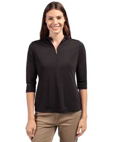 Cutter & Buck Virtue Eco Pique Recycled Half Zip Pullover Womens Hoodie Jacket In Black