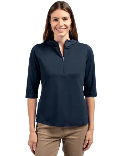 Cutter & Buck Virtue Eco Pique Recycled Half Zip Pullover Womens Hoodie Jacket In Blue