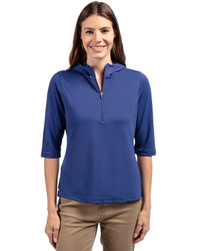 Cutter & Buck Virtue Eco Pique Recycled Half Zip Pullover Womens Hoodie Jacket In Blue