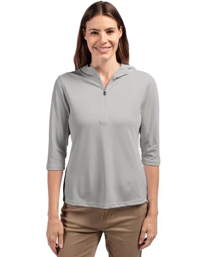 Cutter & Buck Virtue Eco Pique Recycled Half Zip Pullover Womens Hoodie Jacket In Gray