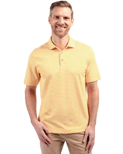 Cutter & Buck Virtue Eco Pique Stripe Recycled Mens Polo Shirt In Yellow