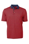 Cutter & Buck Virtue Eco Pique Micro Stripe Recycled Mens Polo In Red/navy Blue