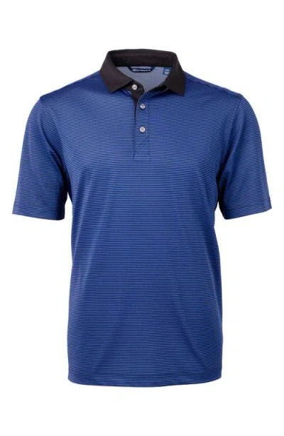 Cutter & Buck Virtue Micro Stripe Polo In Tour Blue/black