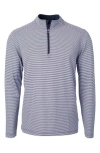 Cutter & Buck Virtue Micro Stripe Quarter Zip Pullover In Navy Blue/white