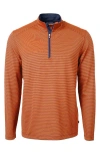 Cutter & Buck Virtue Eco Pique Micro Stripe Recycled Mens Quarter Zip In Orange