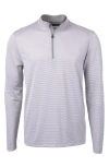 Cutter & Buck Virtue Eco Pique Micro Stripe Recycled Mens Quarter Zip In Polished/white