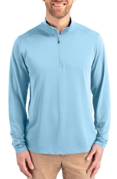Cutter & Buck Virtue Eco Pique Recycled Quarter Zip Mens Pullover Jacket In Blue