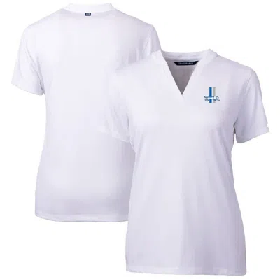 Cutter & Buck White Detroit Lions Throwback Logo Forge Blade V-neck Polo
