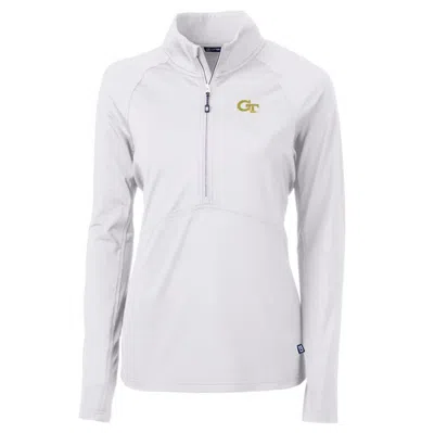 Cutter & Buck White Georgia Tech Yellow Jackets Adapt Eco Knit Half-zip Pullover Jacket In Gray