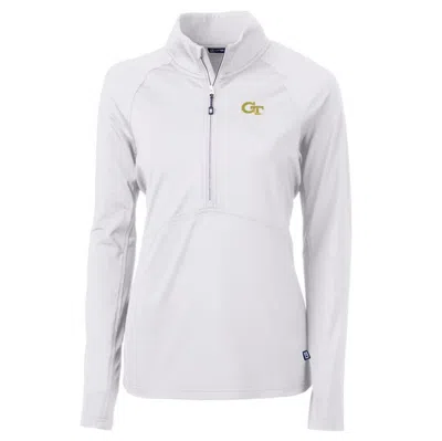 Cutter & Buck White Georgia Tech Yellow Jackets Adapt Eco Knit Half-zip Pullover Jacket