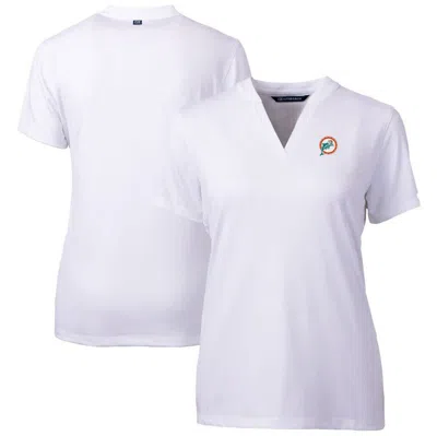 Cutter & Buck White Miami Dolphins Throwback Logo Forge Blade V-neck Polo