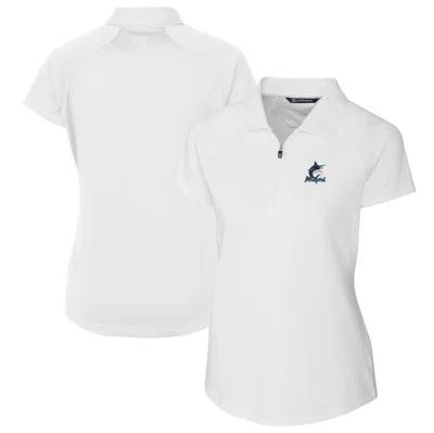 Cutter & Buck White Miami Marlins Drytec Forge Stretch Polo