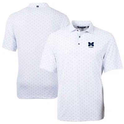 Cutter & Buck White Michigan Wolverines Alumni Logo Virtue Eco Pique Tile Print Recycled Polo