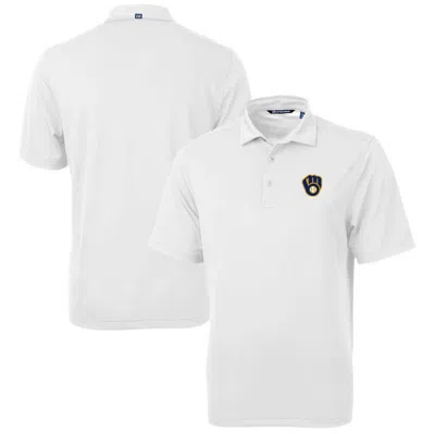 Cutter & Buck White Milwaukee Brewers Big & Tall Virtue Eco Pique Recycled Polo